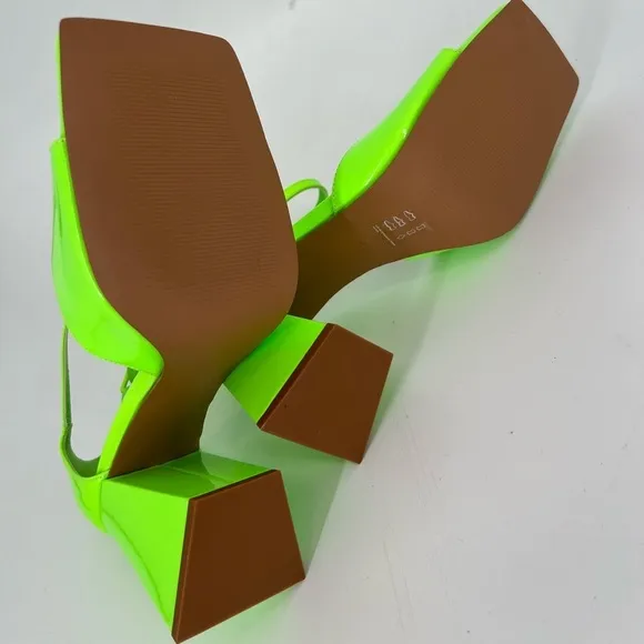 Cos Square Toe Patent Leather Block Heeled Sandals In Bright Neon Green