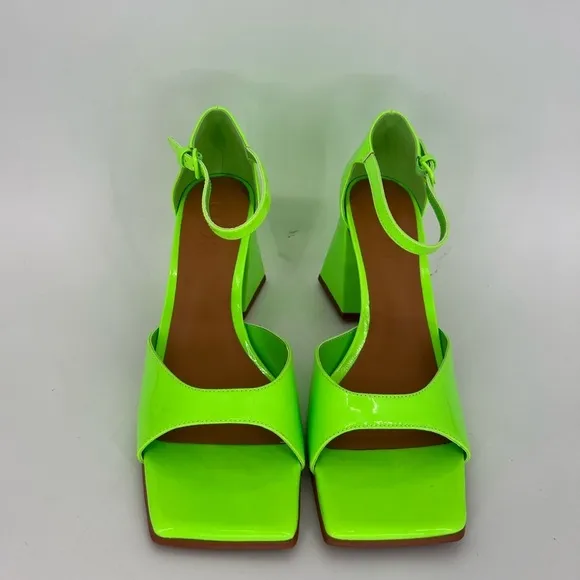 Cos Square Toe Patent Leather Block Heeled Sandals In Bright Neon Green