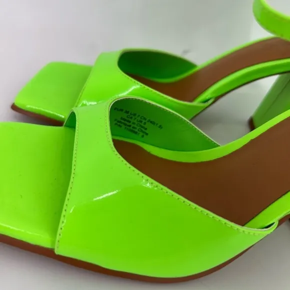 Cos Square Toe Patent Leather Block Heeled Sandals In Bright Neon Green