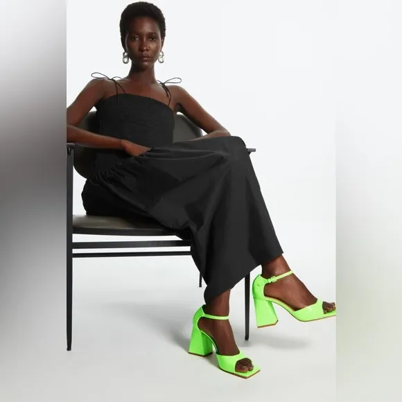 Cos Square Toe Patent Leather Block Heeled Sandals In Bright Neon Green