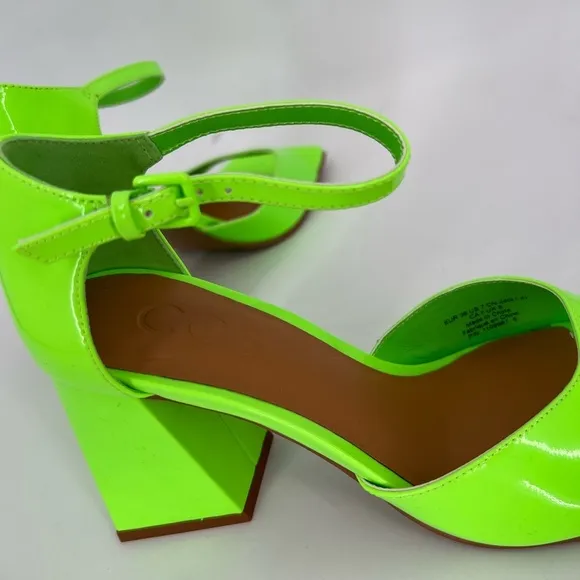 Cos Square Toe Patent Leather Block Heeled Sandals In Bright Neon Green