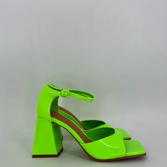Cos Square Toe Patent Leather Block Heeled Sandals In Bright Neon Green