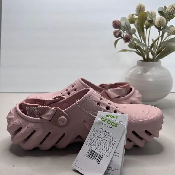Crocs Echo Clogs K Sandals Pink Clay Sling Back 208190-6TY Junior 6 NWOB