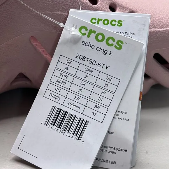Crocs Echo Clogs K Sandals Pink Clay Sling Back 208190-6TY Junior 6 NWOB