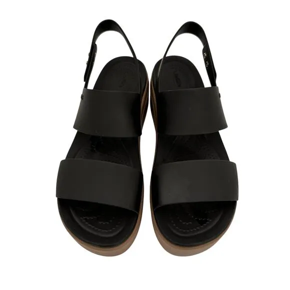 Crocs Women's Brooklyn Black Tan Low Wedge Platform Sandals Size 10