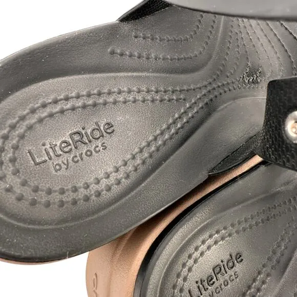 Crocs Women's Brooklyn Black Tan Low Wedge Platform Sandals Size 10