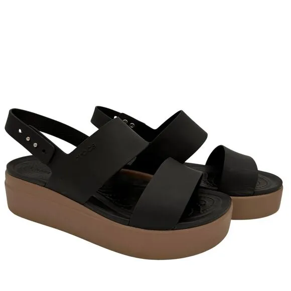 Crocs Women's Brooklyn Black Tan Low Wedge Platform Sandals Size 10