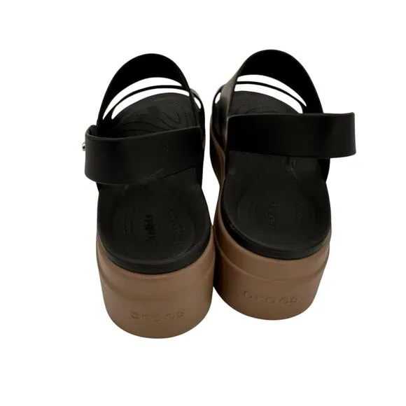 Crocs Women's Brooklyn Black Tan Low Wedge Platform Sandals Size 10