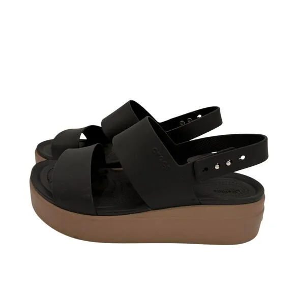 Crocs Women's Brooklyn Black Tan Low Wedge Platform Sandals Size 10