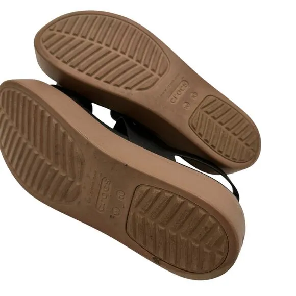 Crocs Women's Brooklyn Black Tan Low Wedge Platform Sandals Size 10