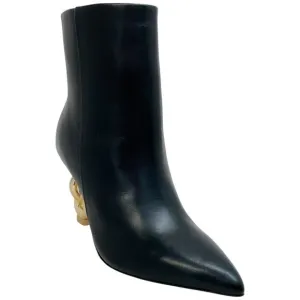 Cult Gaia Black Leather Zelma Chain Heel Booties