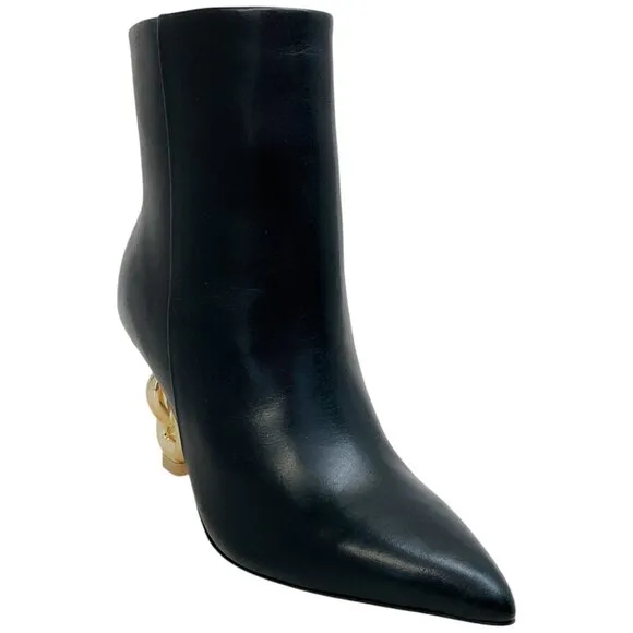 Cult Gaia Black Leather Zelma Chain Heel Booties