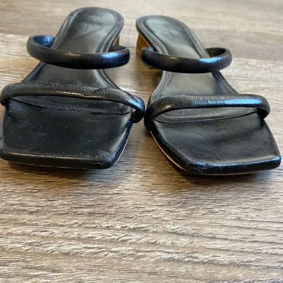Cult Gaia Liz Black Leather Slide Sandals w Bamboo Inspired Block Heel Size 41