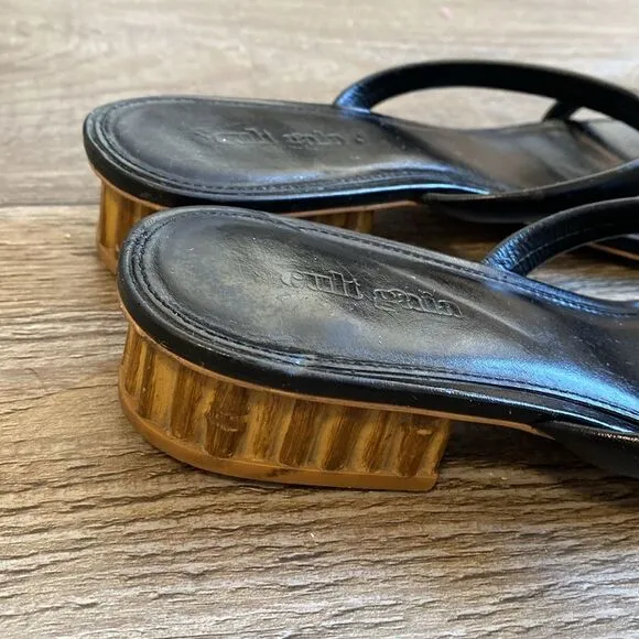 Cult Gaia Liz Black Leather Slide Sandals w Bamboo Inspired Block Heel Size 41