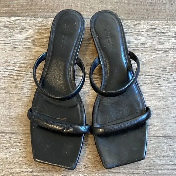 Cult Gaia Liz Black Leather Slide Sandals w Bamboo Inspired Block Heel Size 41