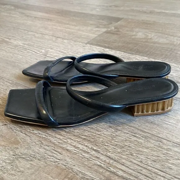 Cult Gaia Liz Black Leather Slide Sandals w Bamboo Inspired Block Heel Size 41