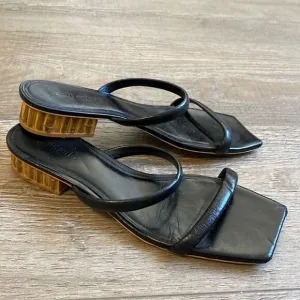Cult Gaia Liz Black Leather Slide Sandals w Bamboo Inspired Block Heel Size 41