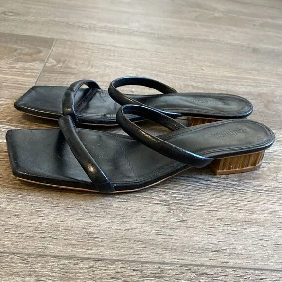 Cult Gaia Liz Black Leather Slide Sandals w Bamboo Inspired Block Heel Size 41
