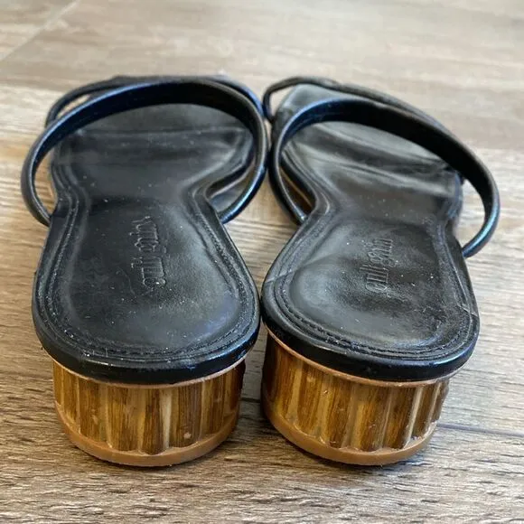 Cult Gaia Liz Black Leather Slide Sandals w Bamboo Inspired Block Heel Size 41