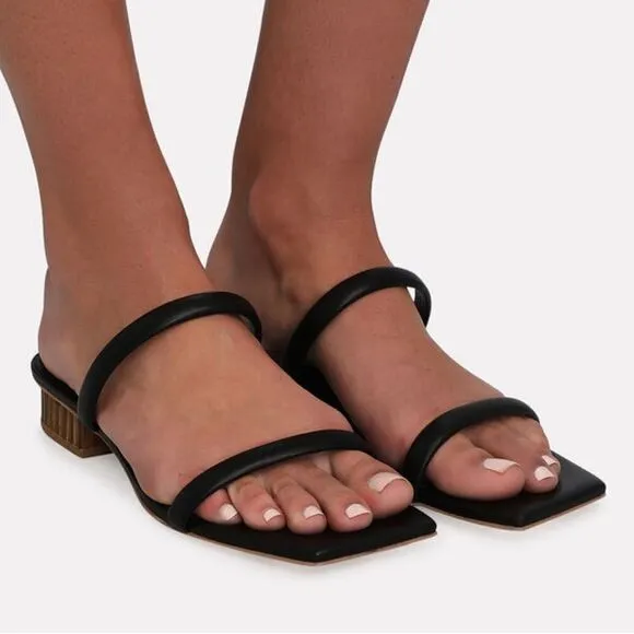 Cult Gaia Liz Black Leather Slide Sandals w Bamboo Inspired Block Heel Size 41