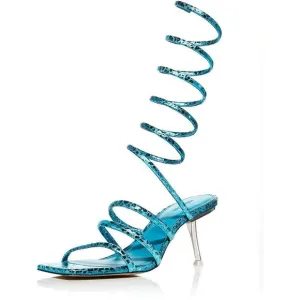 Cult Gaia Womens Kacey Blue Leather Ankle Wrap Strappy Heels Shoes New