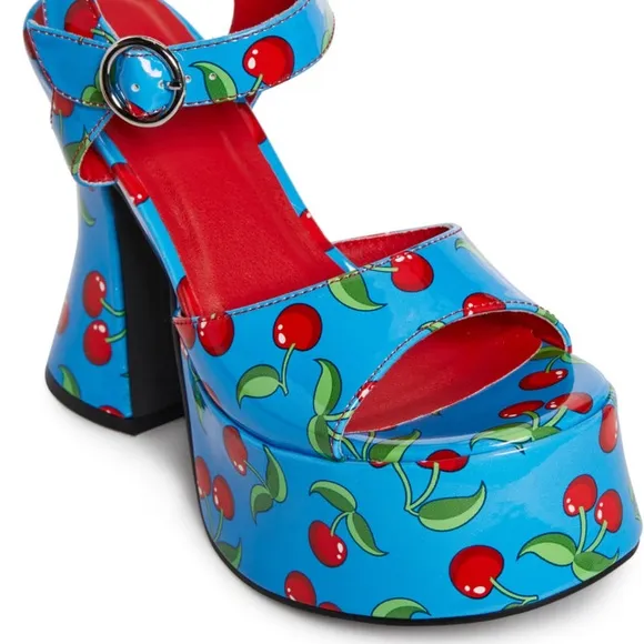 Current Mood Blue and Red Platform Shoes with Heart Design