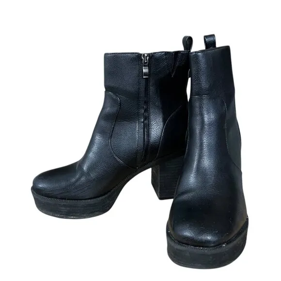 Cushionaire Festival Black Square Toe Block Heel Platform Ankle Boots Size 8