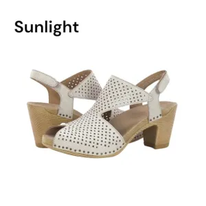 Dansko Beige Leather Perforated Slingback Sandals Wood-Look Block Heel SZ 36