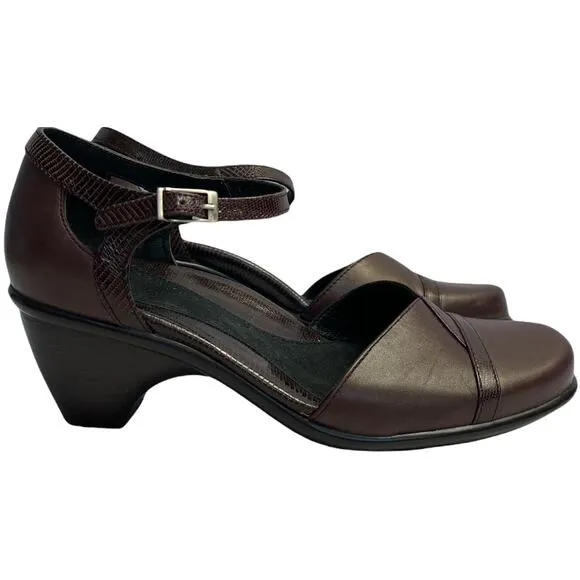 Dansko Brown Leather Block Heel Ankle Strap Buckle Shoes Women's Size 39 US 8.5