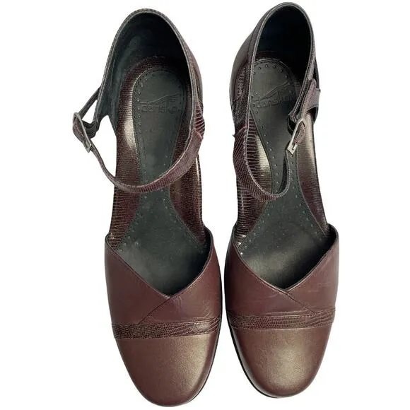 Dansko Brown Leather Block Heel Ankle Strap Buckle Shoes Women's Size 39 US 8.5
