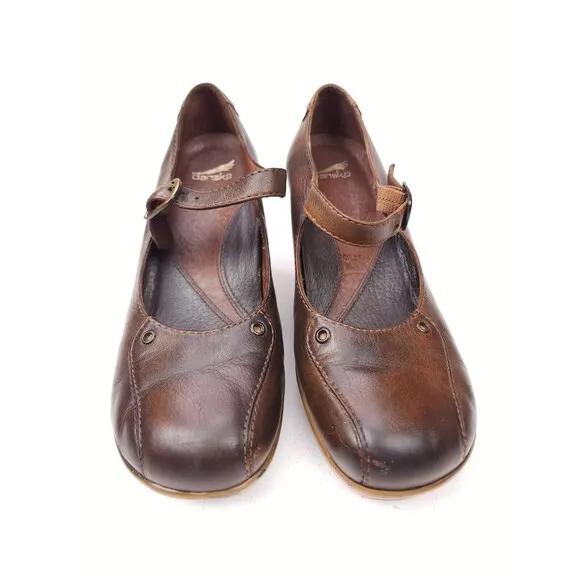 Dansko Fanny Brown Leather Mary Jane Wedge Shoes Women's Size EU 37 / US 6.5-7