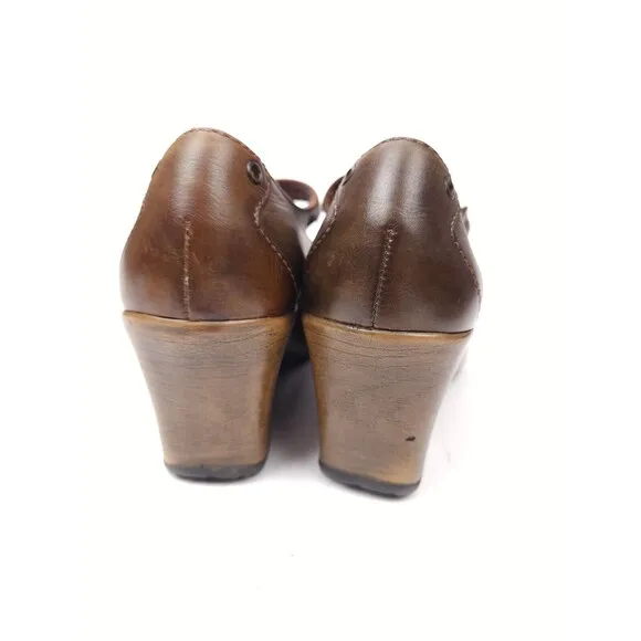 Dansko Fanny Brown Leather Mary Jane Wedge Shoes Women's Size EU 37 / US 6.5-7