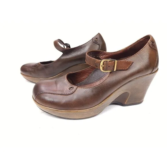 Dansko Fanny Brown Leather Mary Jane Wedge Shoes Women's Size EU 37 / US 6.5-7
