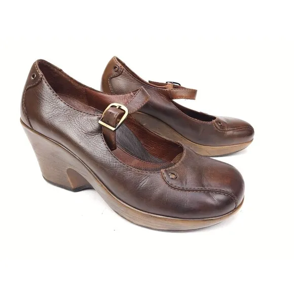 Dansko Fanny Brown Leather Mary Jane Wedge Shoes Women's Size EU 37 / US 6.5-7