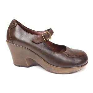 Dansko Fanny Brown Leather Mary Jane Wedge Shoes Women's Size EU 37 / US 6.5-7