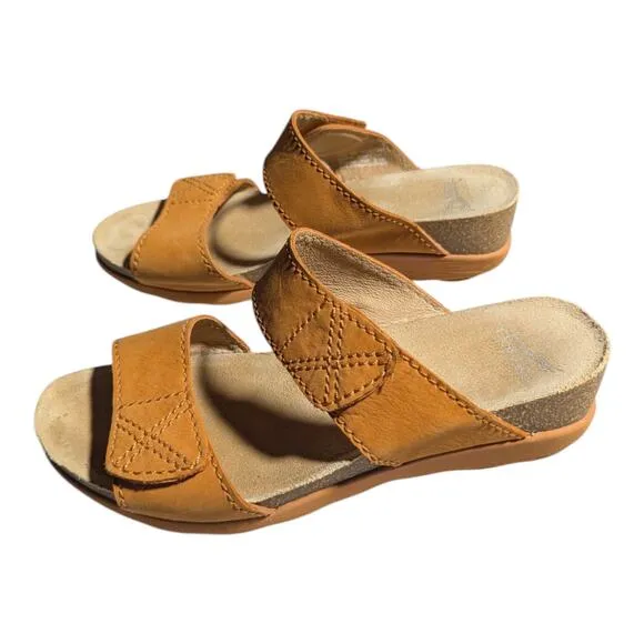 Dansko Maddy Orange Milled Nubuck Leather Double Strap Slide Sandals 40 9.5