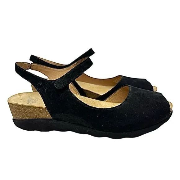 Dansko Marcy Black Milled Nubuck Women’s US 9.5 EU 40 Ankle Strap Wedge Sandals
