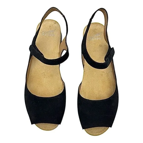 Dansko Marcy Black Milled Nubuck Women’s US 9.5 EU 40 Ankle Strap Wedge Sandals