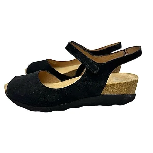Dansko Marcy Black Milled Nubuck Women’s US 9.5 EU 40 Ankle Strap Wedge Sandals