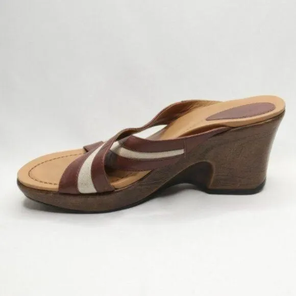 Dansko Neeci Women's Size 40 Brown &amp; Cream Leather Wedge Slide Sandals