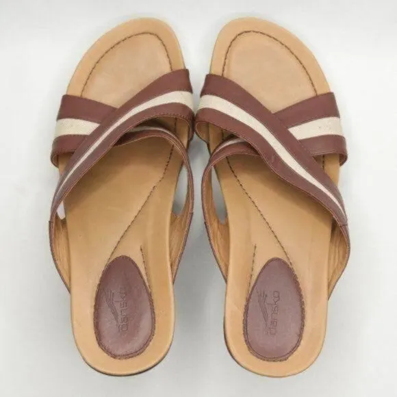 Dansko Neeci Women's Size 40 Brown &amp; Cream Leather Wedge Slide Sandals