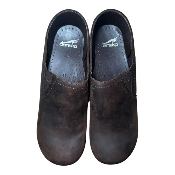 DANSKO Professional Pepper Brown Oiled Leather Platform Distressed Clogs 41 NWOT