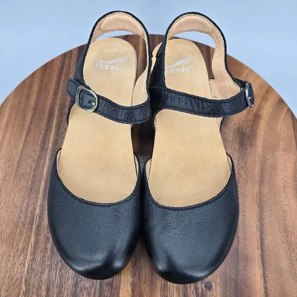 Dansko Sandals Women's 7.5 Black Milled Leather Tiffani Mary Jane Wedge Comfort