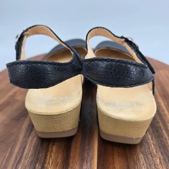 Dansko Sandals Women's 7.5 Black Milled Leather Tiffani Mary Jane Wedge Comfort