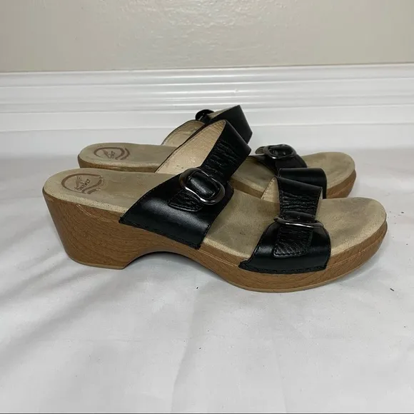 Dansko Sophie Black Full Grain Wedge Sandals Women Size 41