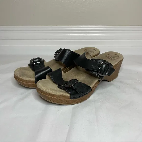 Dansko Sophie Black Full Grain Wedge Sandals Women Size 41