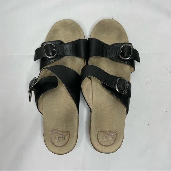 Dansko Sophie Black Full Grain Wedge Sandals Women Size 41