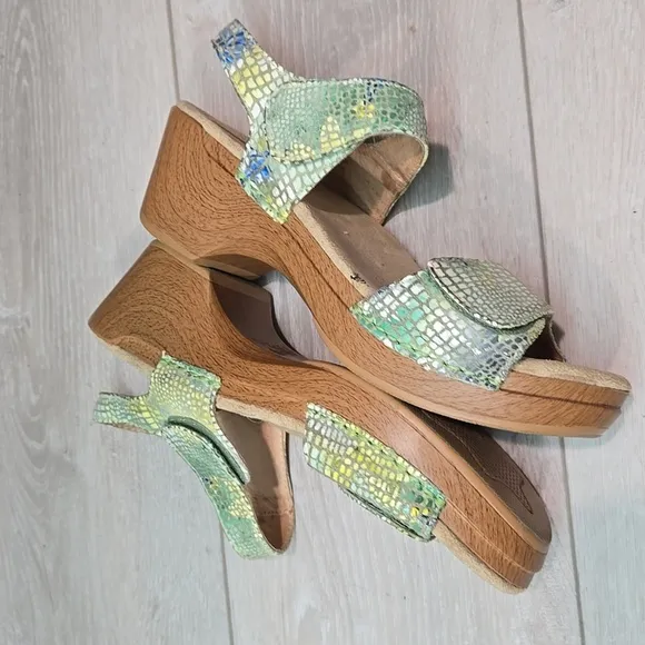 Dansko Women Sonnet Leather Hook&amp;loop Platform Heels Shoes sz 38/7.5-8