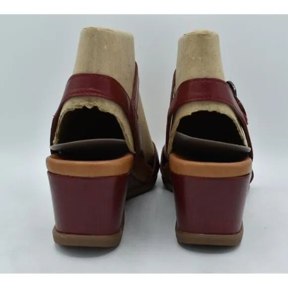 Dansko Womens EU 40 US 9.5-10 Arielle Red Glazed Leather Wedge Open Toe Sandals