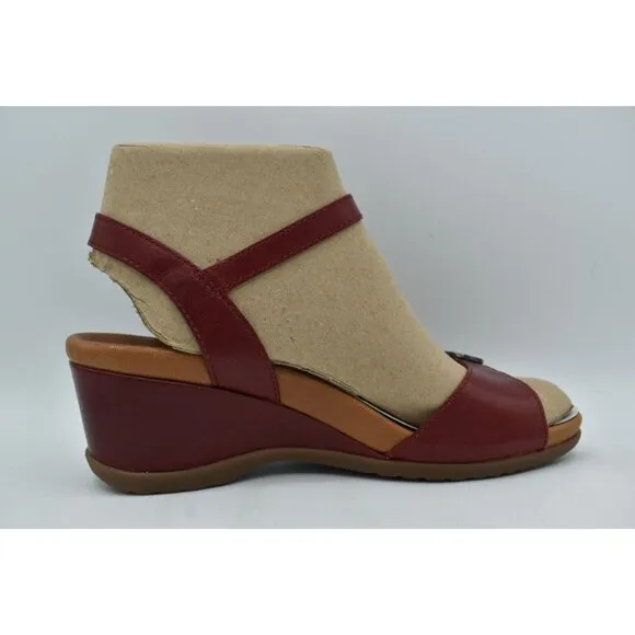 Dansko Womens EU 40 US 9.5-10 Arielle Red Glazed Leather Wedge Open Toe Sandals
